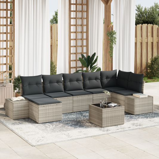 8-Delt Have Sofa Sæt Med Puder Grå Poly Rattan