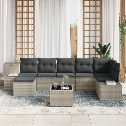 8-Delt Have Sofa Sæt Med Puder Grå Poly Rattan