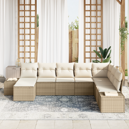 8 Personers Havemøbel Sæt Med Puder Beige Poly Rattan