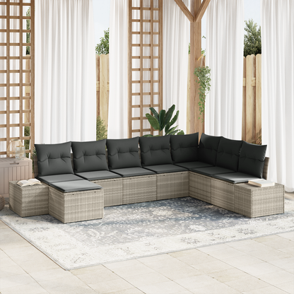 8 Delt Have Sofa Sæt Med Puder Lysegrå Poly Rattan