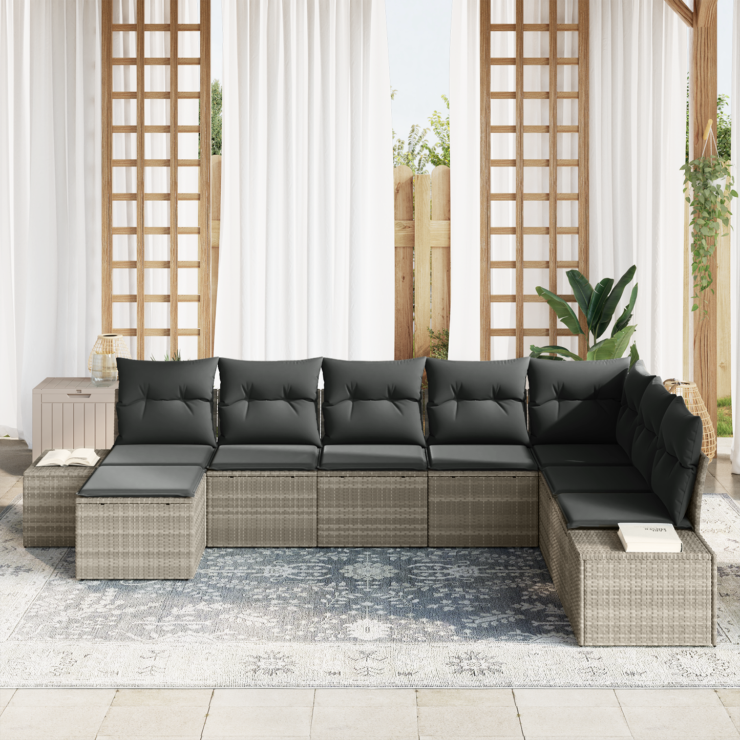 8 Delt Have Sofa Sæt Med Puder Lysegrå Poly Rattan