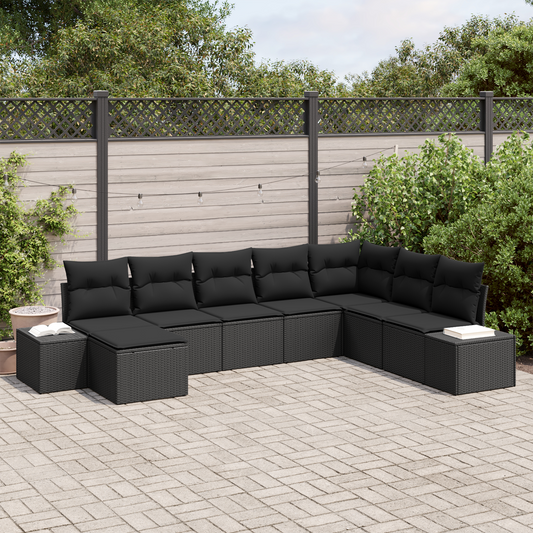 8 Delers Have Sofa Sæt Med Puder Sort Poly Rattan