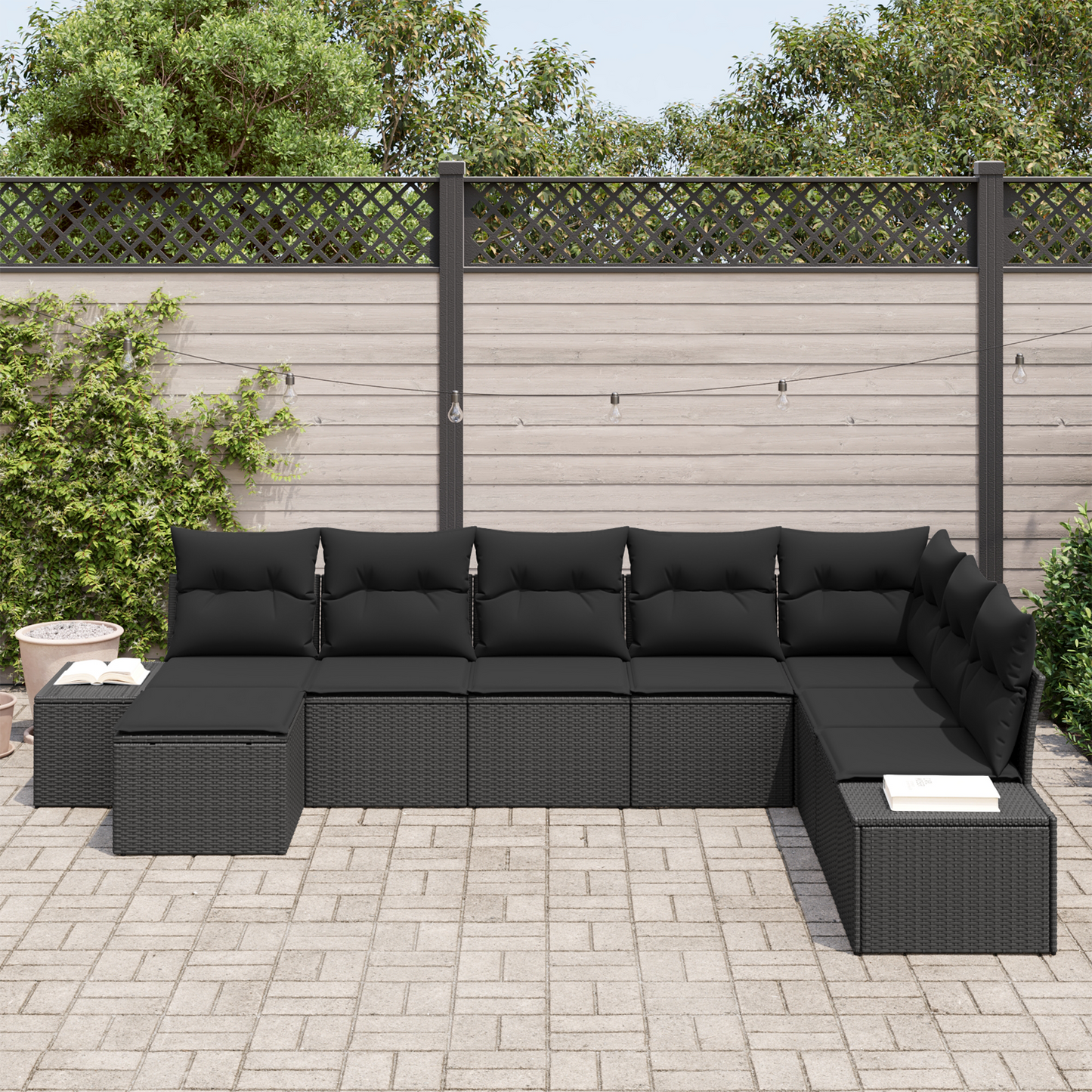 8 Delers Have Sofa Sæt Med Puder Sort Poly Rattan