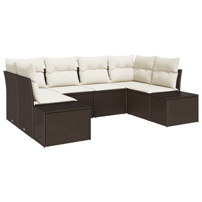6 Delers Have Sofa Sæt Med Puder Brun Poly Rattan