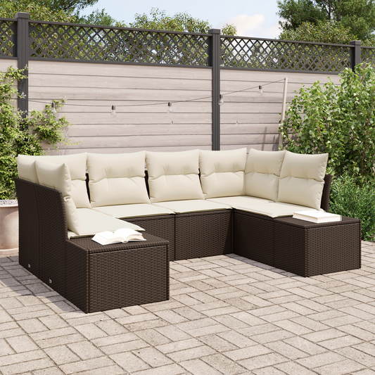 6 Delers Have Sofa Sæt Med Puder Brun Poly Rattan