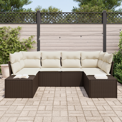 6 Delers Have Sofa Sæt Med Puder Brun Poly Rattan