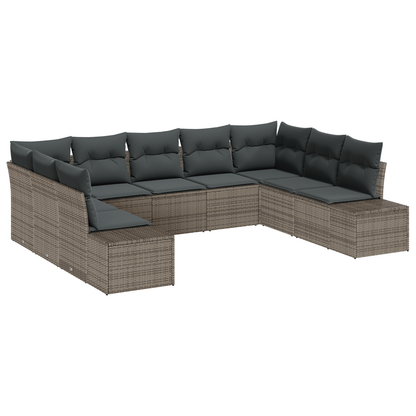 9 Delt Have Sofa Sæt Med Puder Grå Poly Rattan