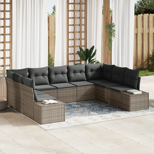 9 Delt Have Sofa Sæt Med Puder Grå Poly Rattan