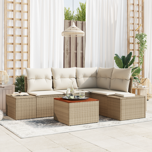 5-Delt Have-Sofa Sæt Med Puder Beige Poly Rattan Akacie