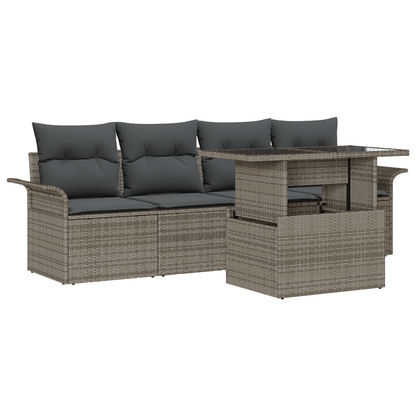 5 Deles Havesofa Sæt Med Puder Grå Poly Rattan