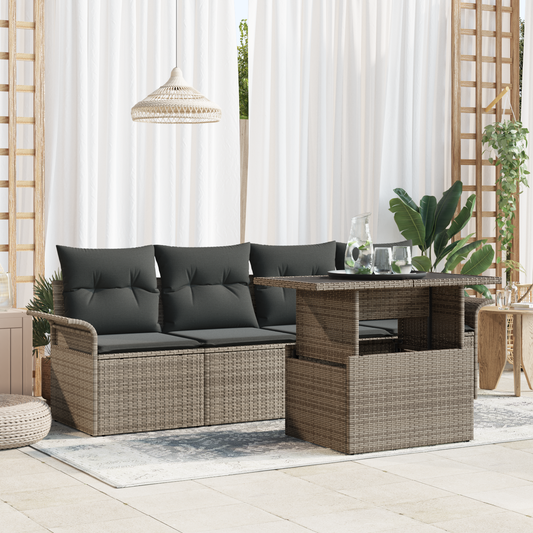 5 Deles Havesofa Sæt Med Puder Grå Poly Rattan