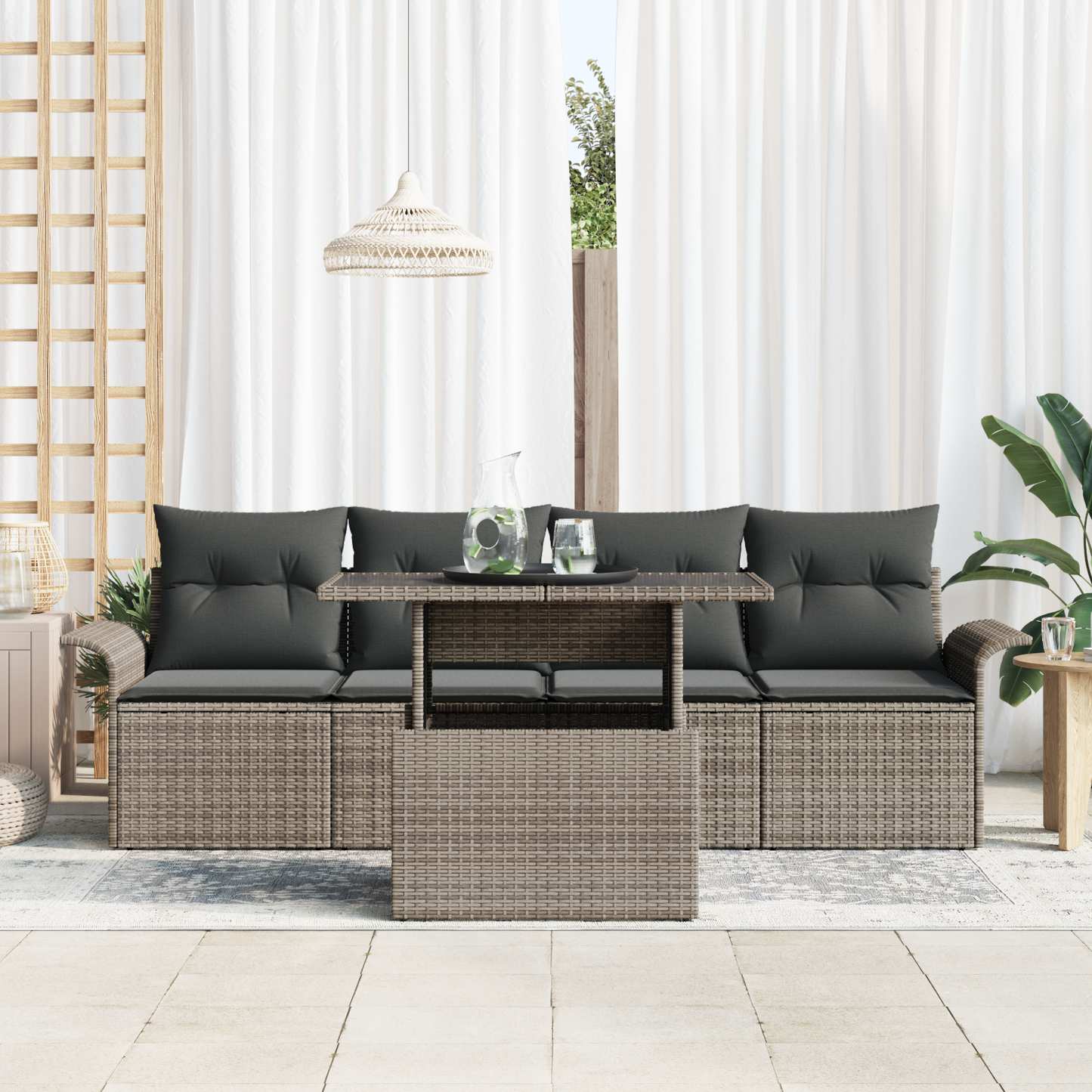 5 Deles Havesofa Sæt Med Puder Grå Poly Rattan