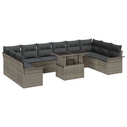 11 Delt Have Sofa Sæt Med Puder Grå Poly Rattan