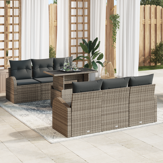 7-Delt Have Sofa Sæt Med Puder Grå Polyrattan