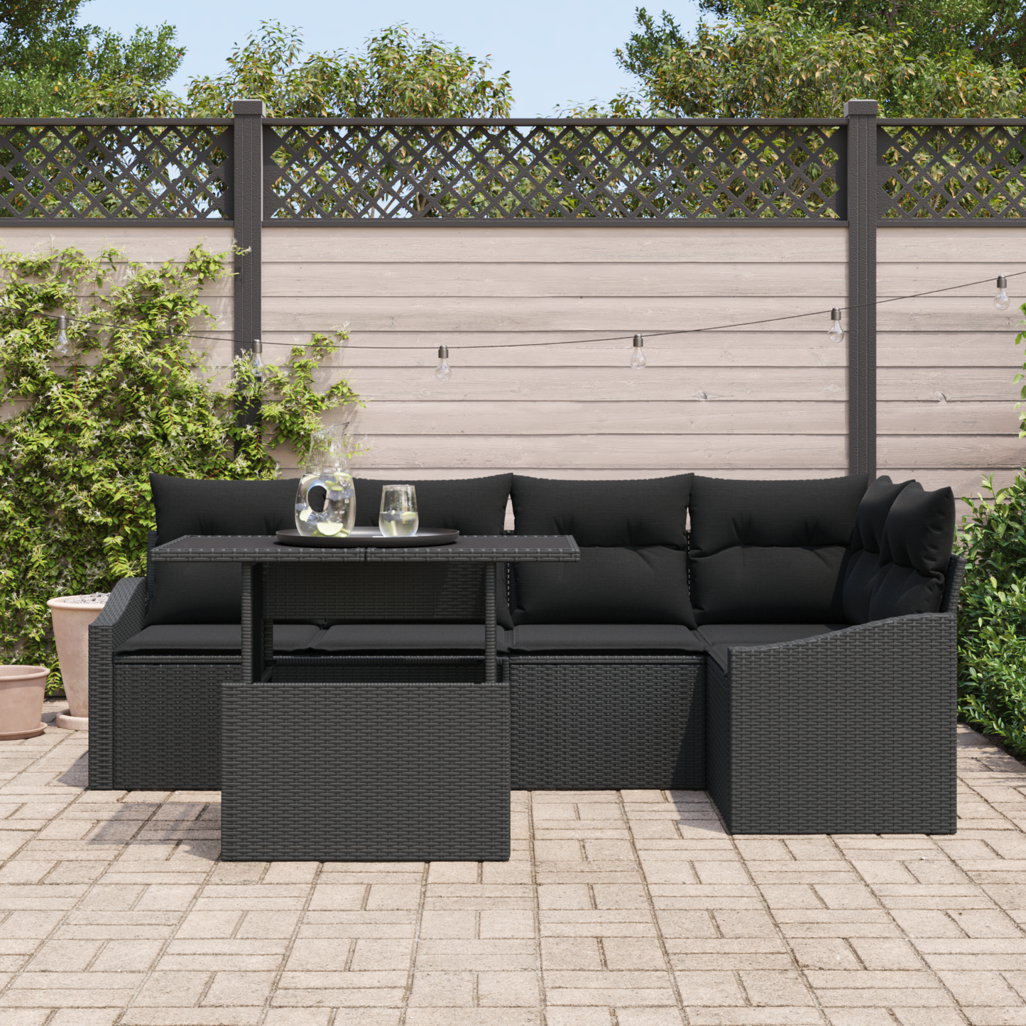 6 Stykker Havemøbelsæt Med Puder Sort Poly Rattan
