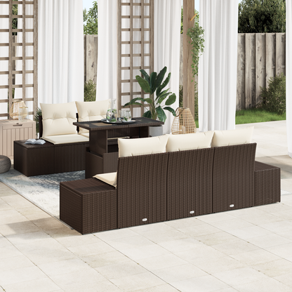 6 Dels Have Sofa Sæt Med Puder Brun Poly Rattan