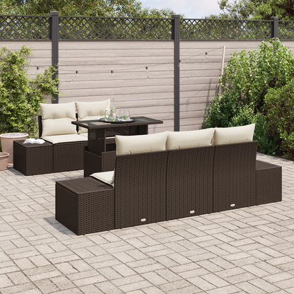 6 Dels Have Sofa Sæt Med Puder Brun Poly Rattan