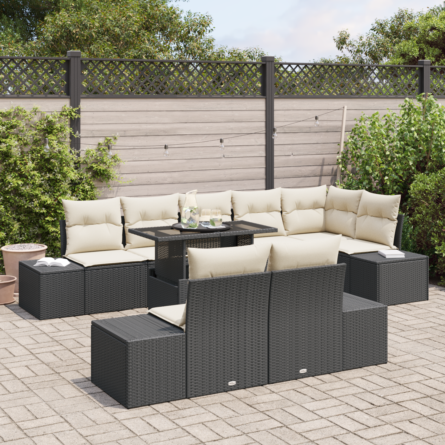 9-Delers Have Sofa Sæt Med Puder Sort Poly Rattan