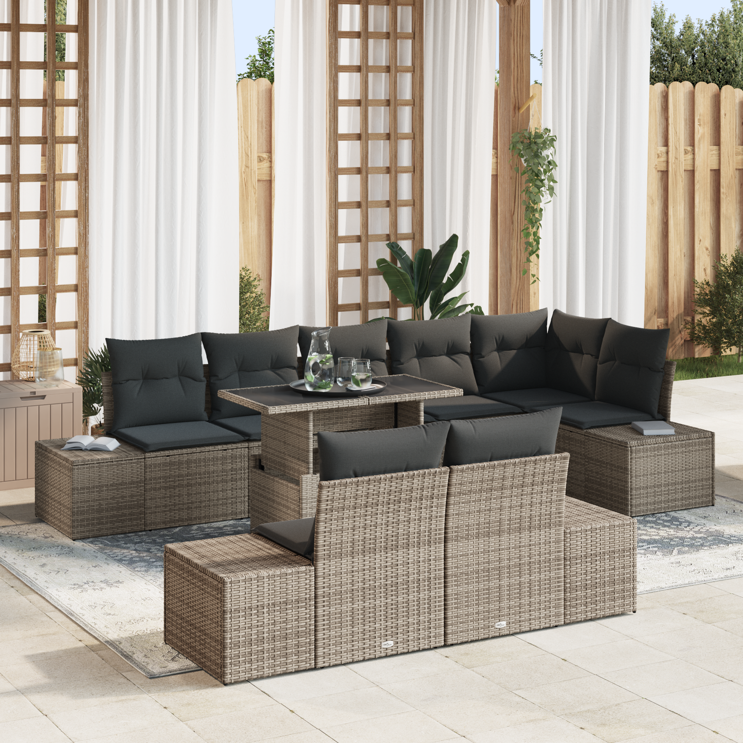9-Delt Have Sofa Sæt Med Puder Grå Poly Rattan