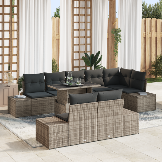 9-Delt Have Sofa Sæt Med Puder Grå Poly Rattan