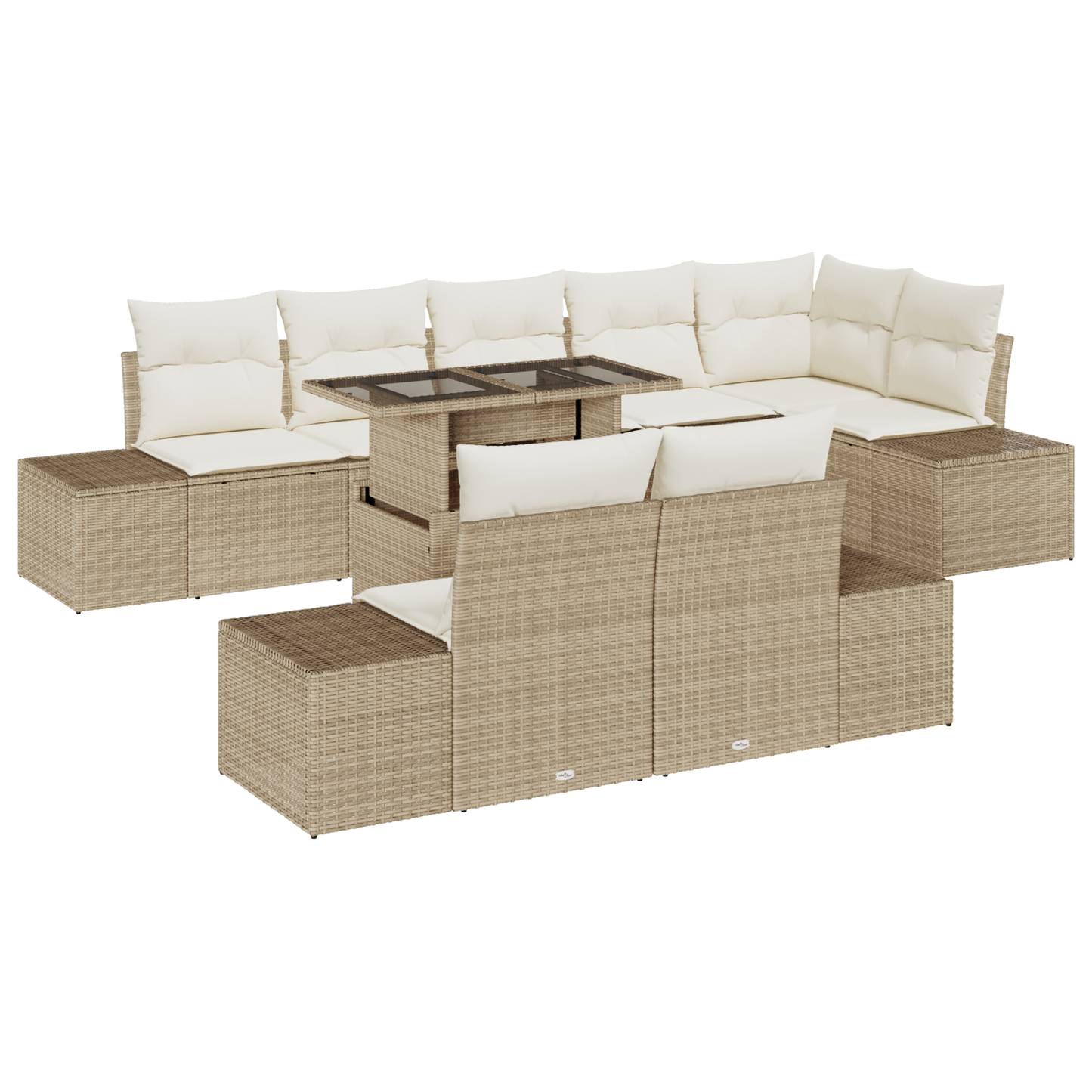9 Stykker Have Sofa Sæt Med Puder Beige Poly Rattan
