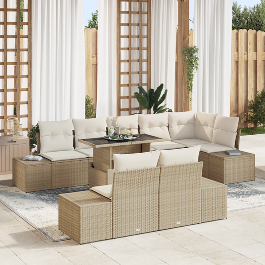 9 Stykker Have Sofa Sæt Med Puder Beige Poly Rattan