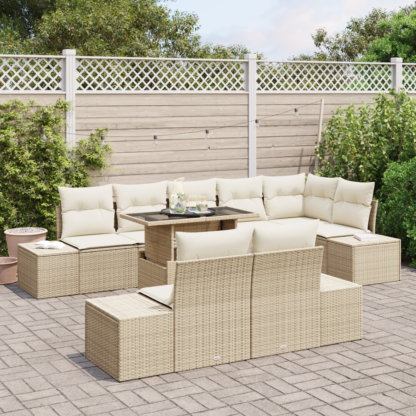 9 Stykker Have Sofa Sæt Med Puder Beige Poly Rattan