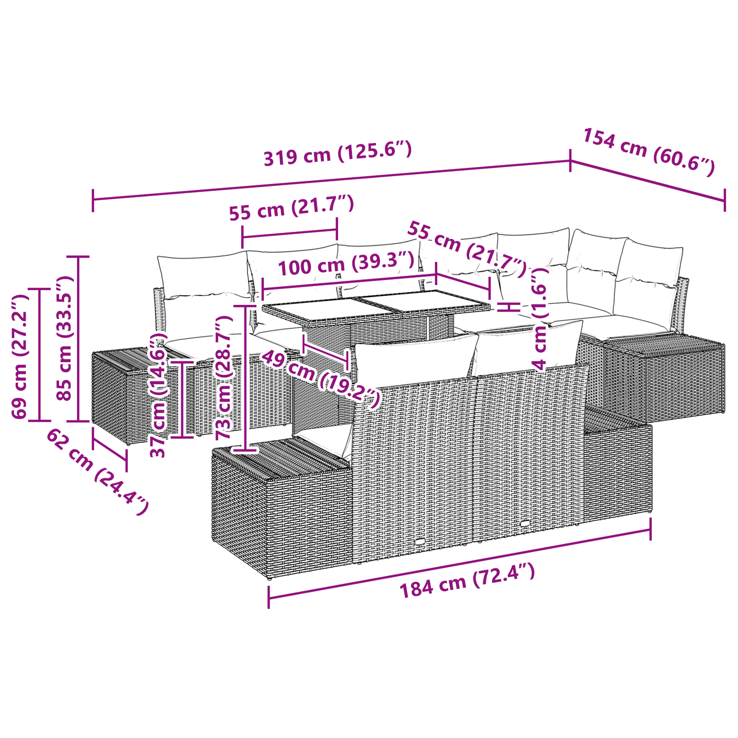9 Stykker Have Sofa Sæt Med Puder Beige Poly Rattan