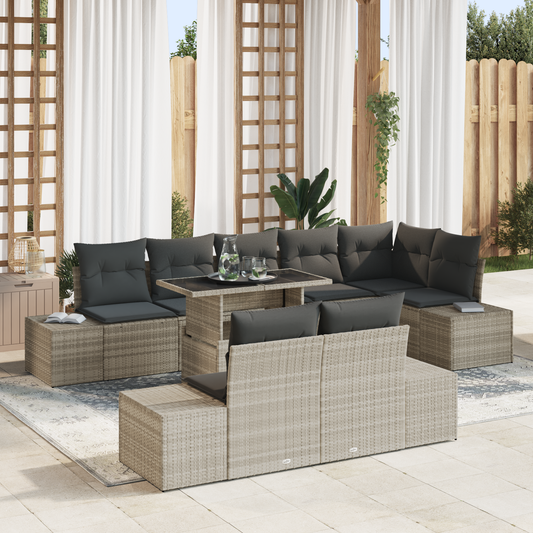 9 Delt Have Sofa Sæt Med Puder Lys Grå Poly Rattan