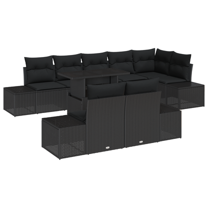 9-Delt Hav Sofasæt Med Puder Sort Poly Rattan