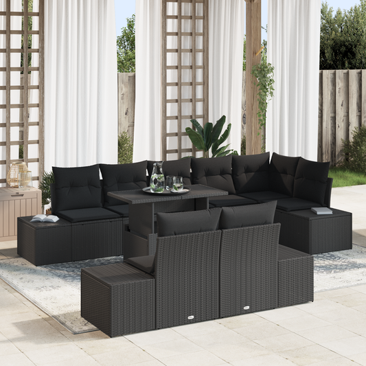 9-Delt Hav Sofasæt Med Puder Sort Poly Rattan