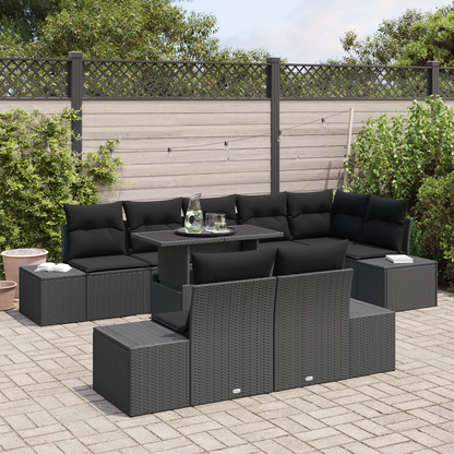 9-Delt Hav Sofasæt Med Puder Sort Poly Rattan