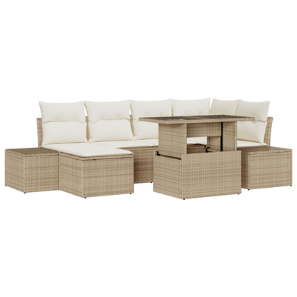 7 Deles Have Sofa Sæt Med Puder Beige Poly Rattan