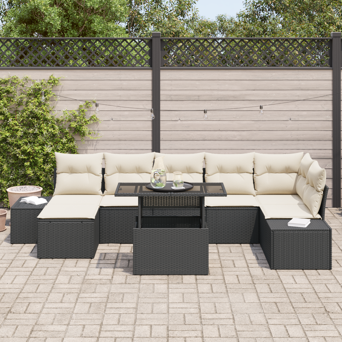 8 Personers Have Sofa Sæt Med Puder Sort Poly Rattan