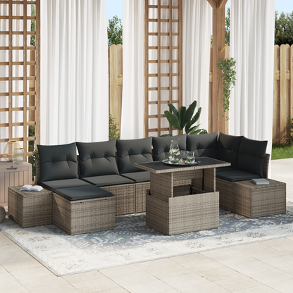 8 Dels Have Sofa Sæt Med Puder Grå Poly Rattan