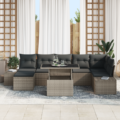 8 Dels Have Sofa Sæt Med Puder Grå Poly Rattan