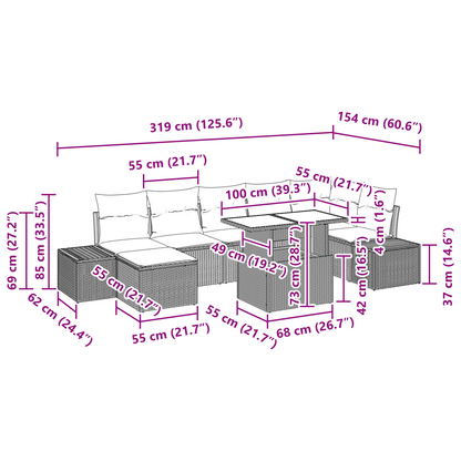8 Dels Have Sofa Sæt Med Puder Grå Poly Rattan