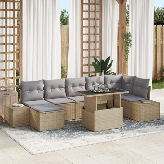 8 Dele Have Sofagruppe Med Puder Beige Poly Rattan