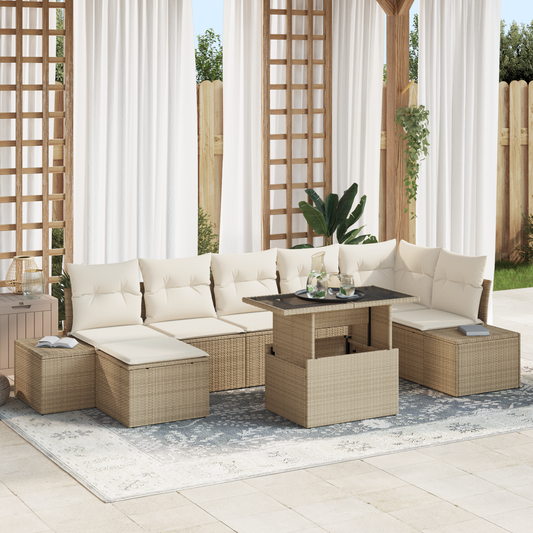 8 Dele Have Sofa Sæt Med Puder Beige Poly Rattan