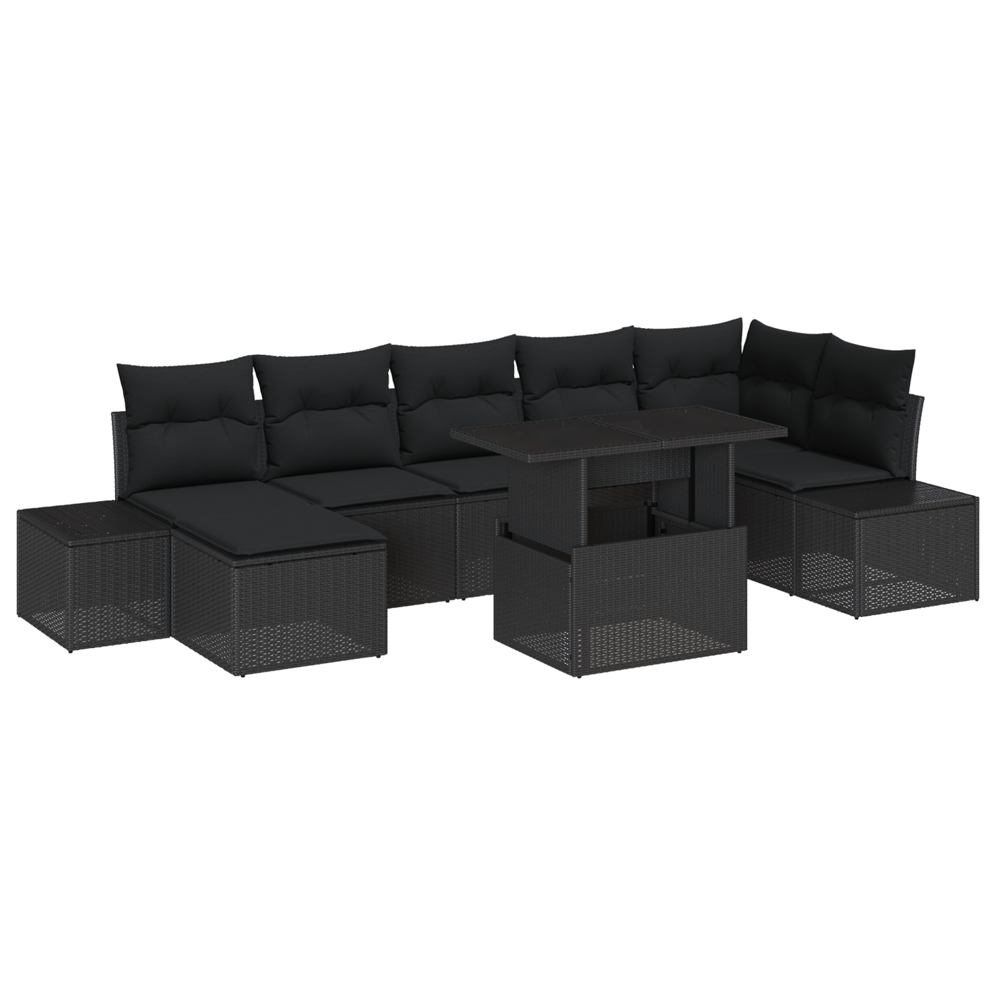 8 Stykker Havemøbel Sæt Med Puder Sort Polyrattan