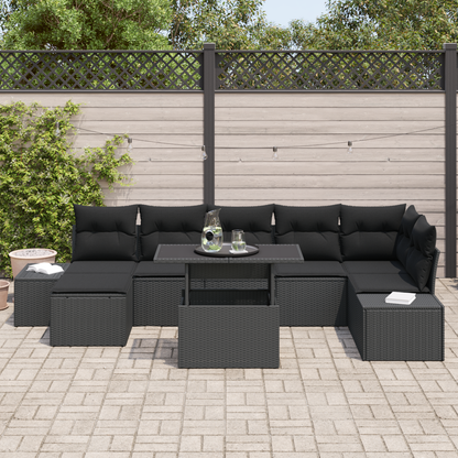 8 Stykker Havemøbel Sæt Med Puder Sort Polyrattan