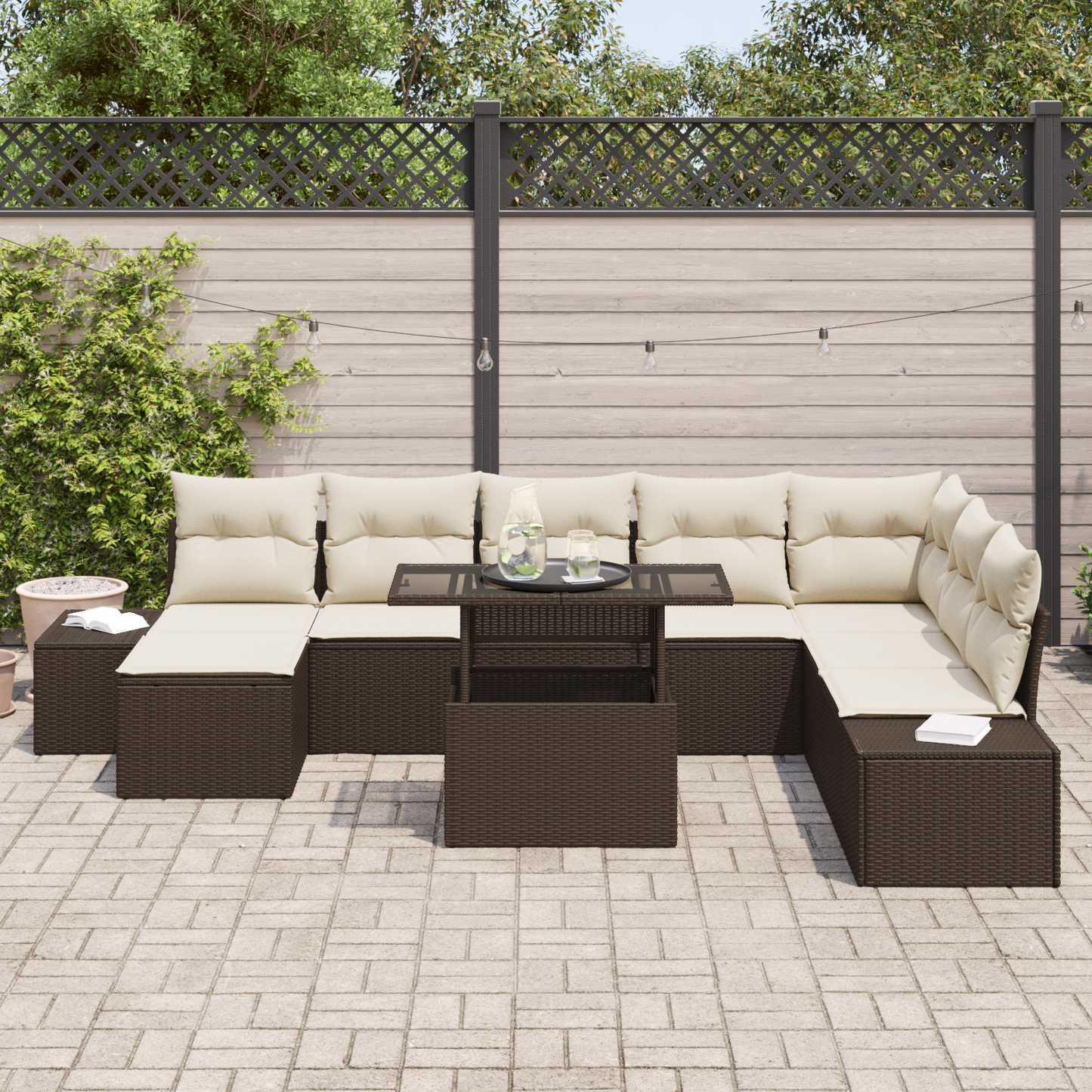 9 Personers Have Sofa Sæt Med Puder Brun Poly Rattan