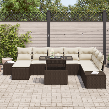 9 Personers Have Sofa Sæt Med Puder Brun Poly Rattan