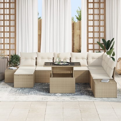 9-Delt Havemøbelssæt Med Puder Beige Poly Rattan