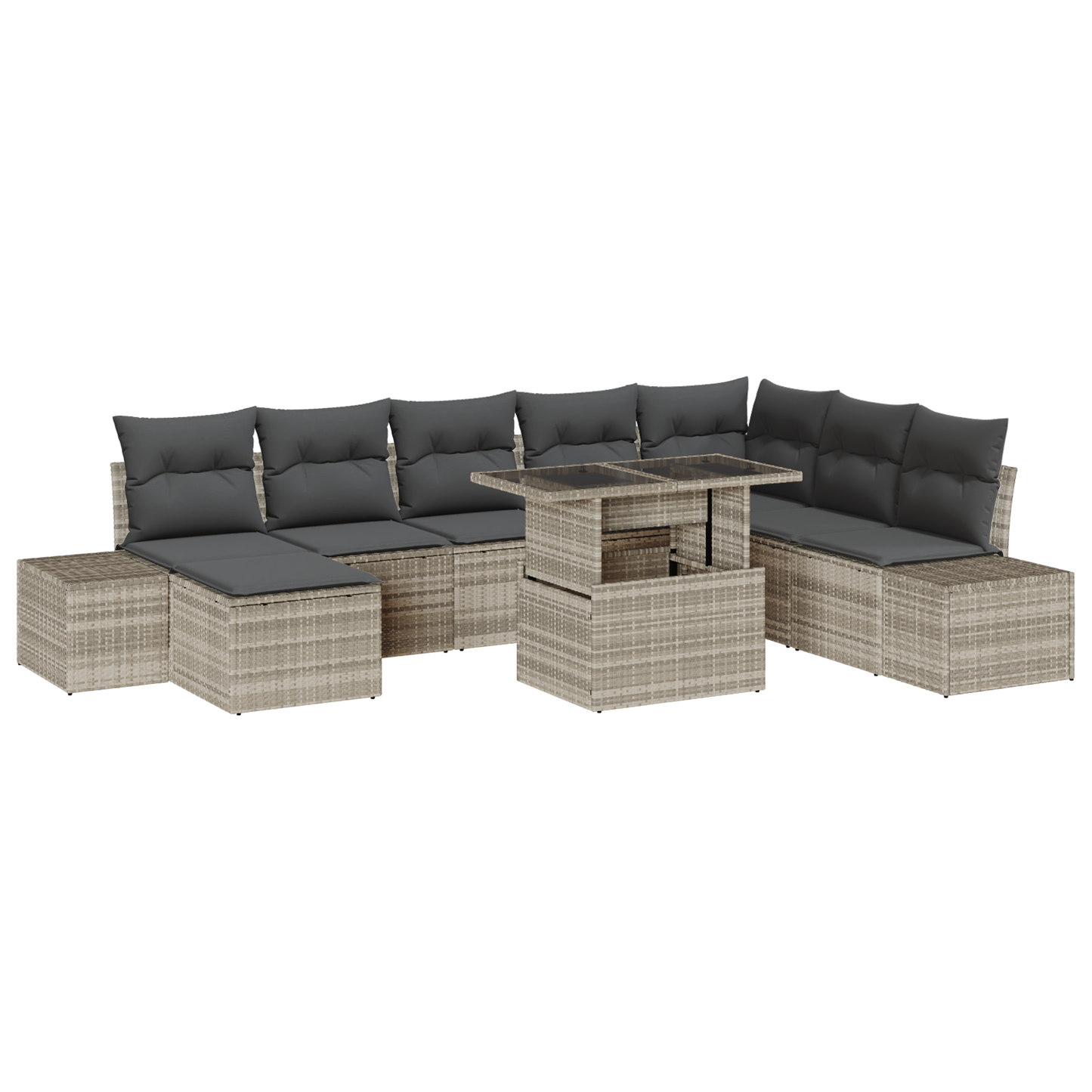9 Delt Have Sofa Sæt Med Puder Lys Grå Poly Rattan