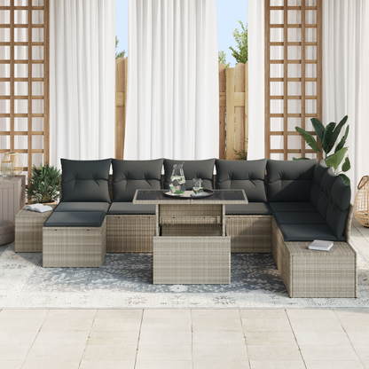9 Delt Have Sofa Sæt Med Puder Lys Grå Poly Rattan