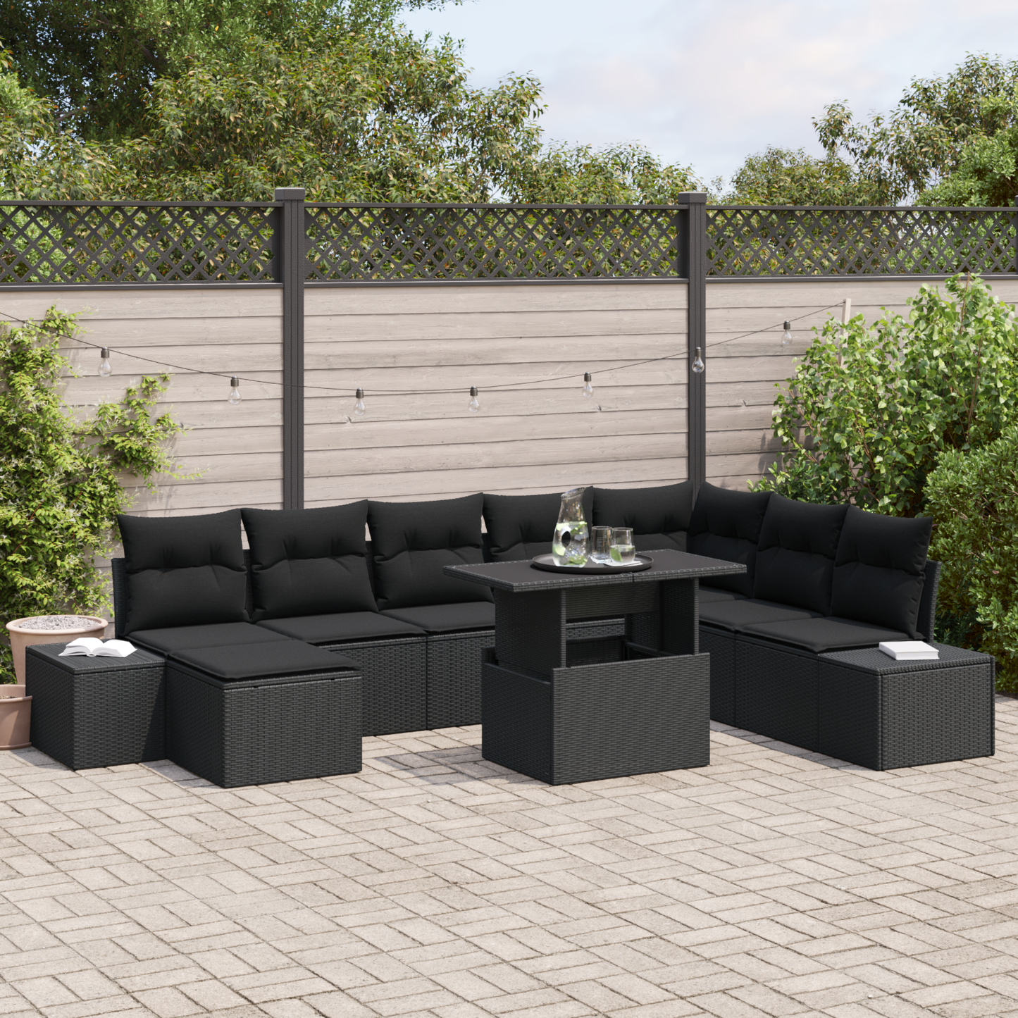 9-Delt Sofa Sæt Til Haven Med Puder Sort Poly Rattan