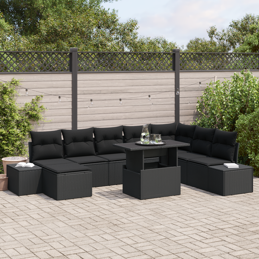 9-Delt Sofa Sæt Til Haven Med Puder Sort Poly Rattan