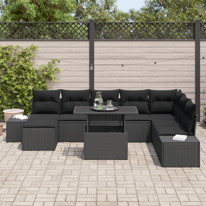 9-Delt Sofa Sæt Til Haven Med Puder Sort Poly Rattan