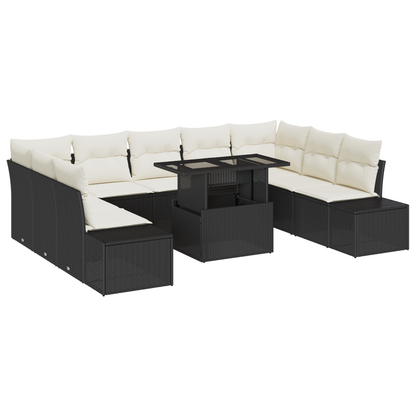 10 Stykke Have Sofa Sæt Med Puder Sort Poly Rattan